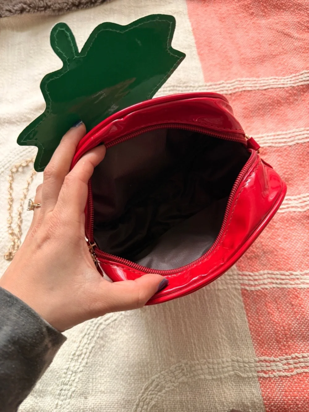 Strawberry Crossbody Bag with Gold Chain - Picture 4 of 5